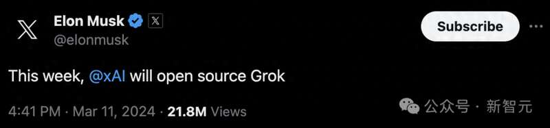 马斯克郑重宣布要在本周开源自己的大模型Grok